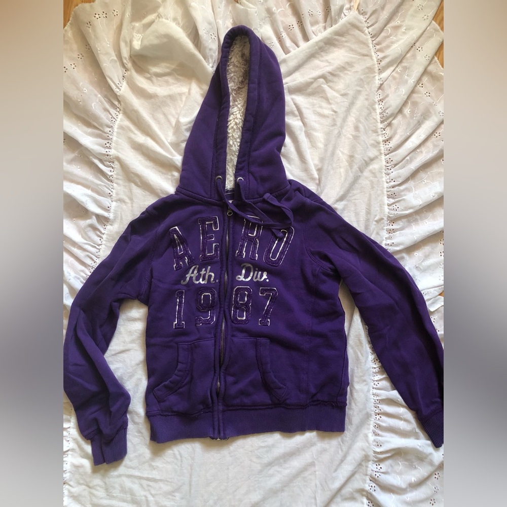 Aeropostale Purple Sherpa-Lined Zip Hoodie